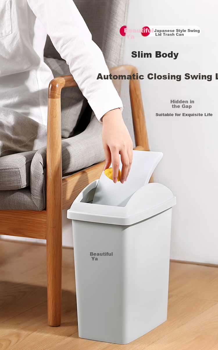 MARYYA Lidless Trash Can, 12L Large Square White, for Home Bathroom Living Room Dorm Office, Narrow Gap Garbage Bi 1