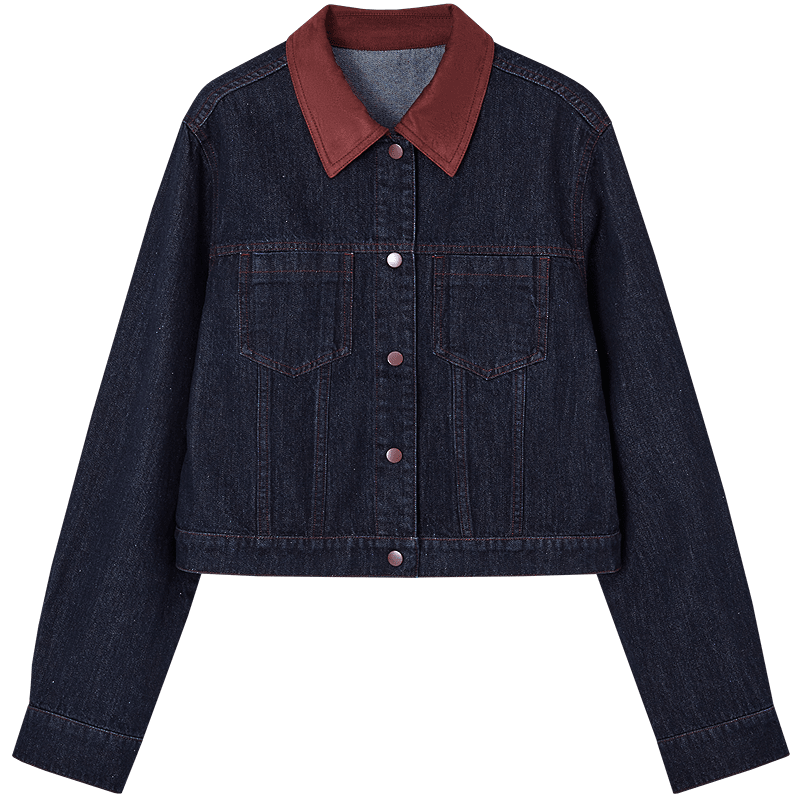 Demana [Denim Breathing Rule] Autumn Cloud Oxygen Cotton Suede Splicing Color-Blocked Piped Loose Fit Women's Denim Jacket