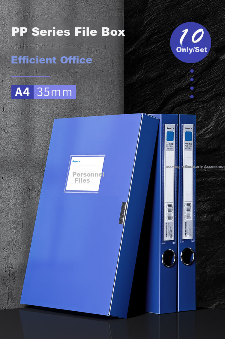 GuangBo , 10-Pack 35mm Velcro A4 File Box/document Box/data Storage Box, Three-Layer Composite Thickened PP Shockproof, Accounting Receipt Storage Folder Office Supplies Blue A8029 2