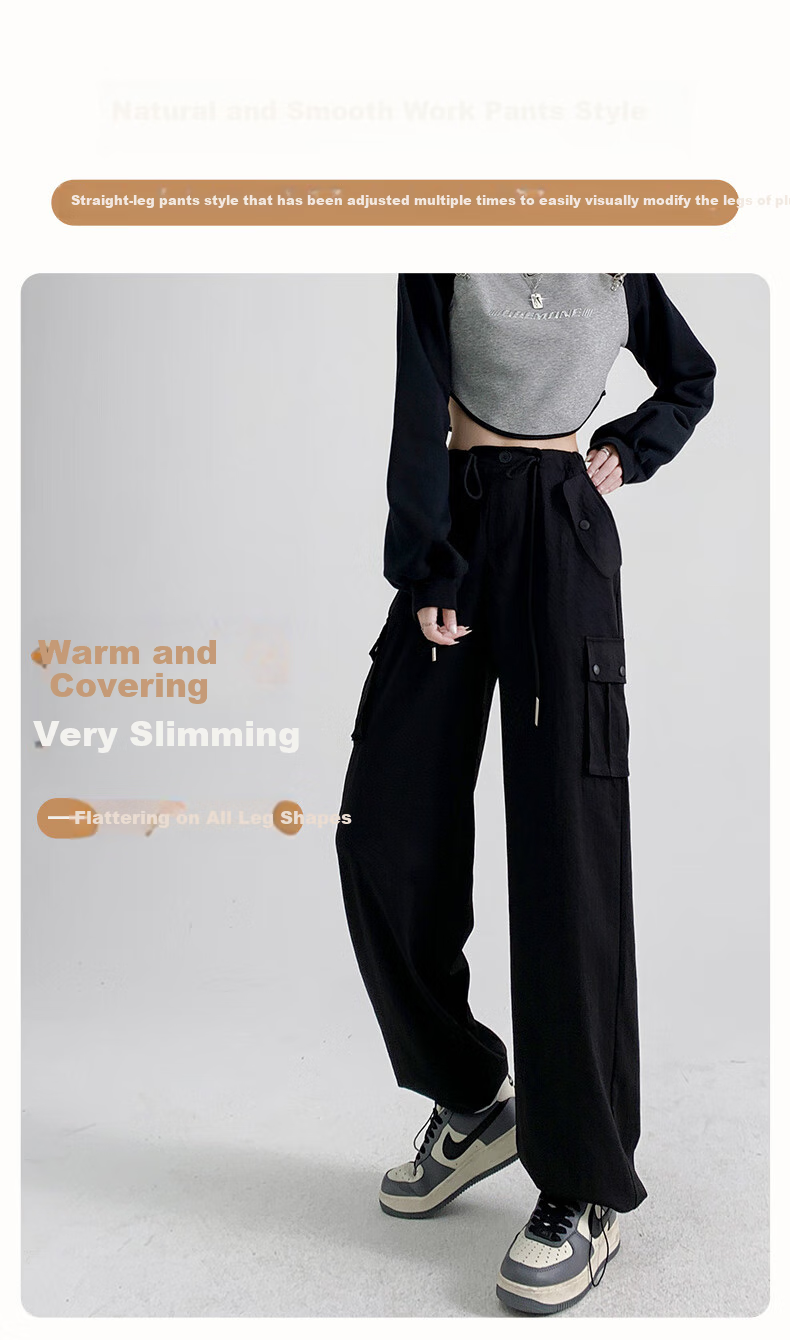 FitonTon Women's Cargo Pants, 2025 Autumn And Winter New Style, American Retro High-Waist Straight-Leg Sweatpants, Loose-Fitting Slimming Casual Trousers for Wome 6