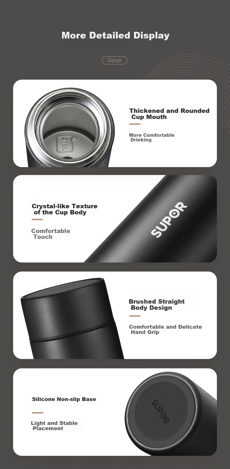 SUPOR Insulated Mug, 316L Stainless Steel Water Cup, Tea Infuser, Portable Car Cup for Men And Women, Birthday Gift 8