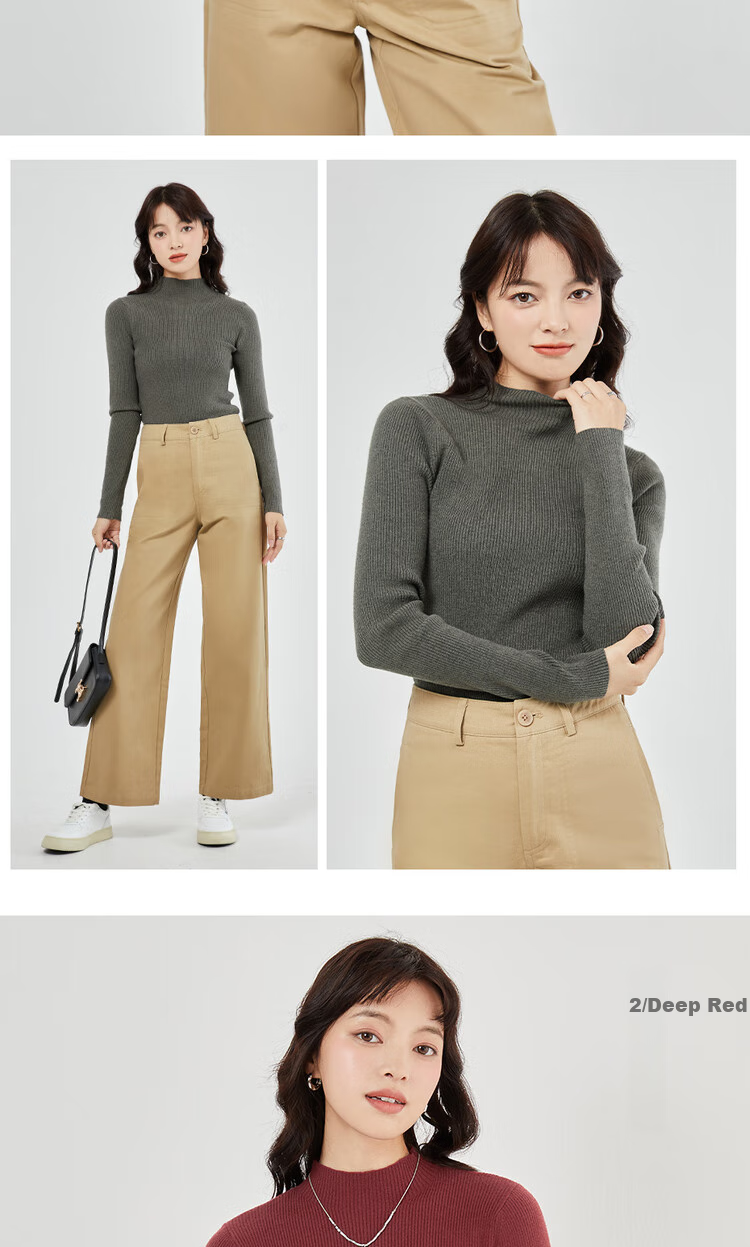 Giordano Women's Ultra-Fine Knit Solid Slim Fit Half Turtleneck Long Sleeve Base Sweater 13353811 13