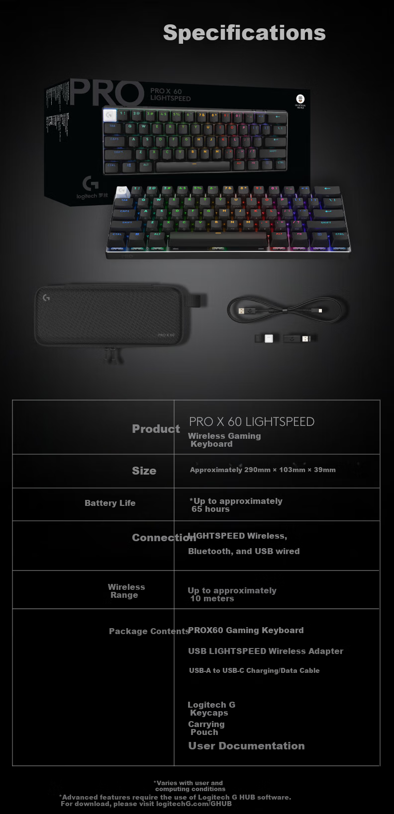 G PRO X 60 LIGHTSPEED Gaming Keyboard (Black, GX-T Optical Switches) Brown Switch (Slight Notch Feel), 60 Series, Essential for VALORANT 10