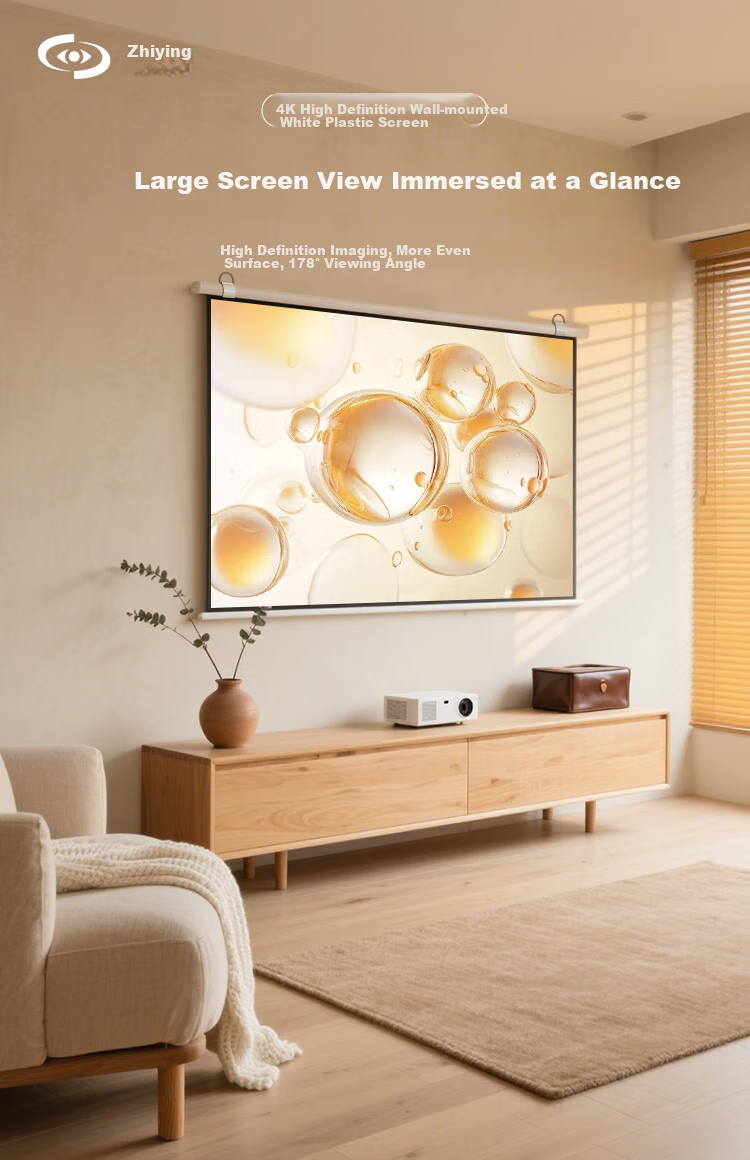 Zhiying Projector Home Screen 72-Inch 16:9 Wall-Mounted White Plastic Screen Office Display High Definition 4K Home Theater Compatible with XGIMI, Jmgo, Xiaomi, Xiaoming, Dangbei, Epson, BenQ 1