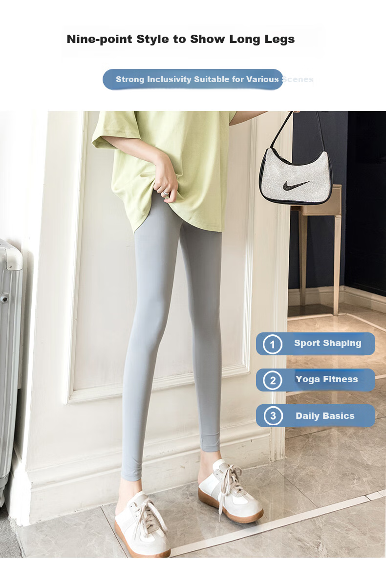 LangSha Women's Ice Silk Leggings for Outer Wear, Summer Thin Elastic Silky Tight High-Waist Slimming Cropped Pants 14