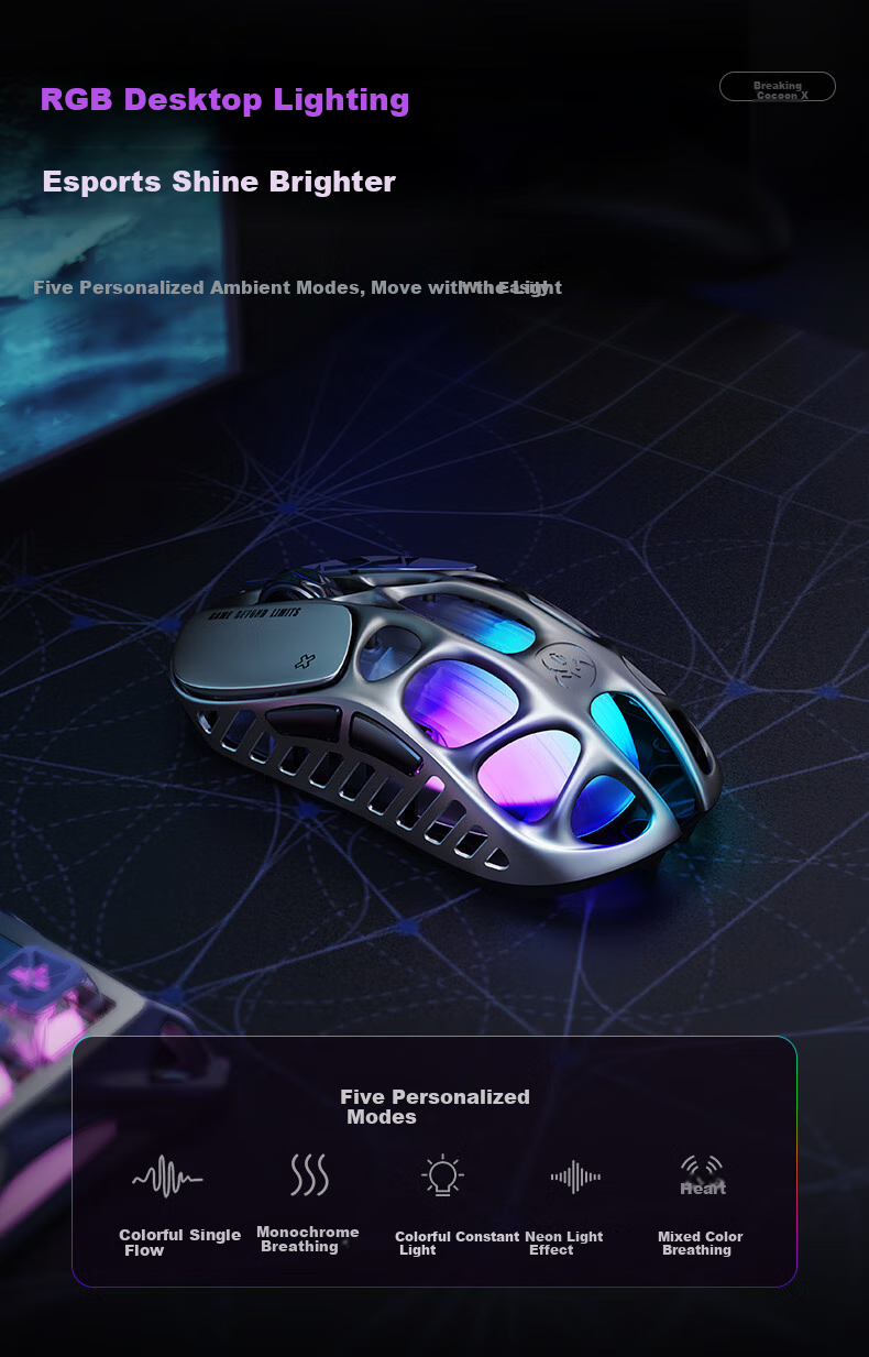 GravaStar Wireless/wired Bluetooth Gaming Mouse, Three-Mode Mouse for Home And Office Use, 56g Lightweight Long Battery Life Hollow Mouse, Chaojia X AIR Exploration Black 9