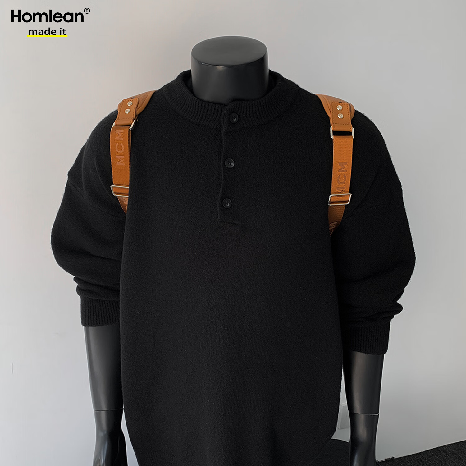 Homlean Old Money Henry Collar Knitted Sweater Men High-End Lazy Style Casual Versatile Top Autumn HC19 Black 2XL