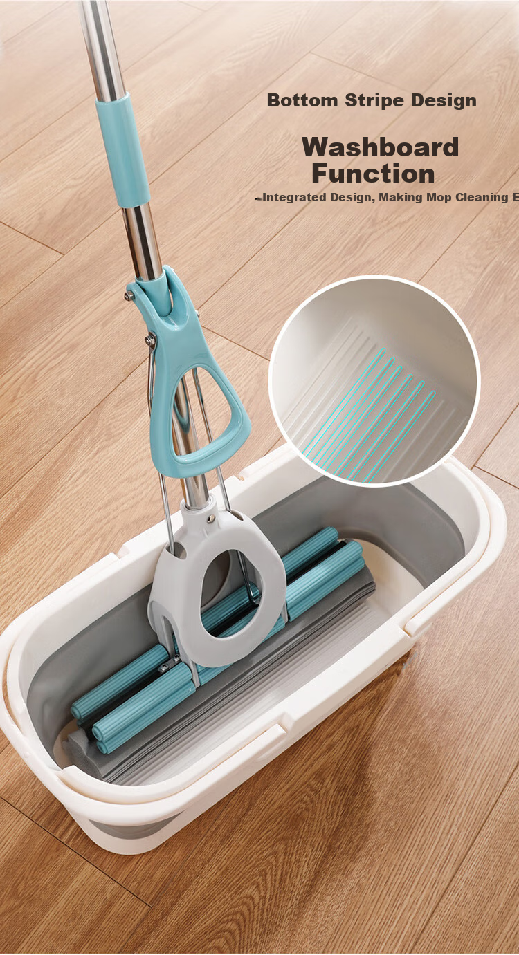 MARYYA Foldable Mop Bucket, Rectangular Shape, 49cm Diameter, Rubber-Coated Cotton Flat Sponge Mop Bucket, Floor Cleaning Mop Bucket, Single Bucket 3