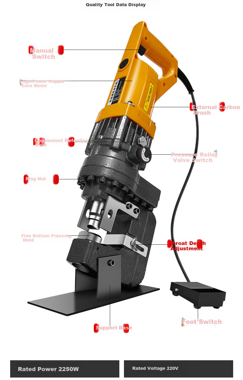 Anjingxiong Electric Hydraulic Punch Machine, Angle Steel And Channel Steel Puncher, Portable Small Angle Iron Stainless Steel Photovoltaic Hole Punching Tool 19