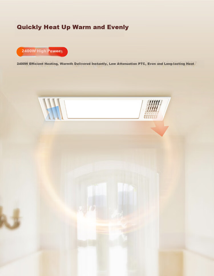 BULL Wind Heating Bathroom Heater, 2500W, Heating And Blowing Air, Ventilation And Lighting Integrated, Button Switch GY25AJZ 2