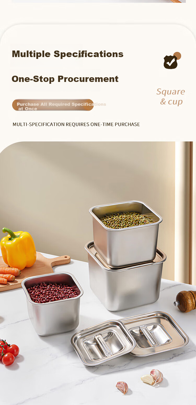 Baijie Stainless Steel Seasoning Container, Square Spice Jar, Lard Canister, Oil Bowl, Home Kitchen Jam Pot, Condiment Storage Box 3