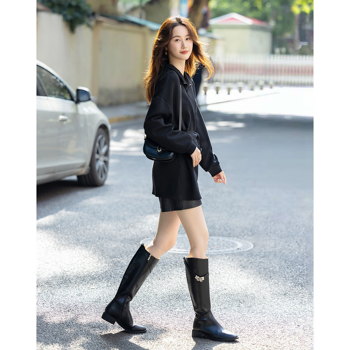 Demana [Comfort Elastic 280G Air Layer] Autumn Simple Stand Collar Loose Waistband Petite Elegant Sweatshirt Top