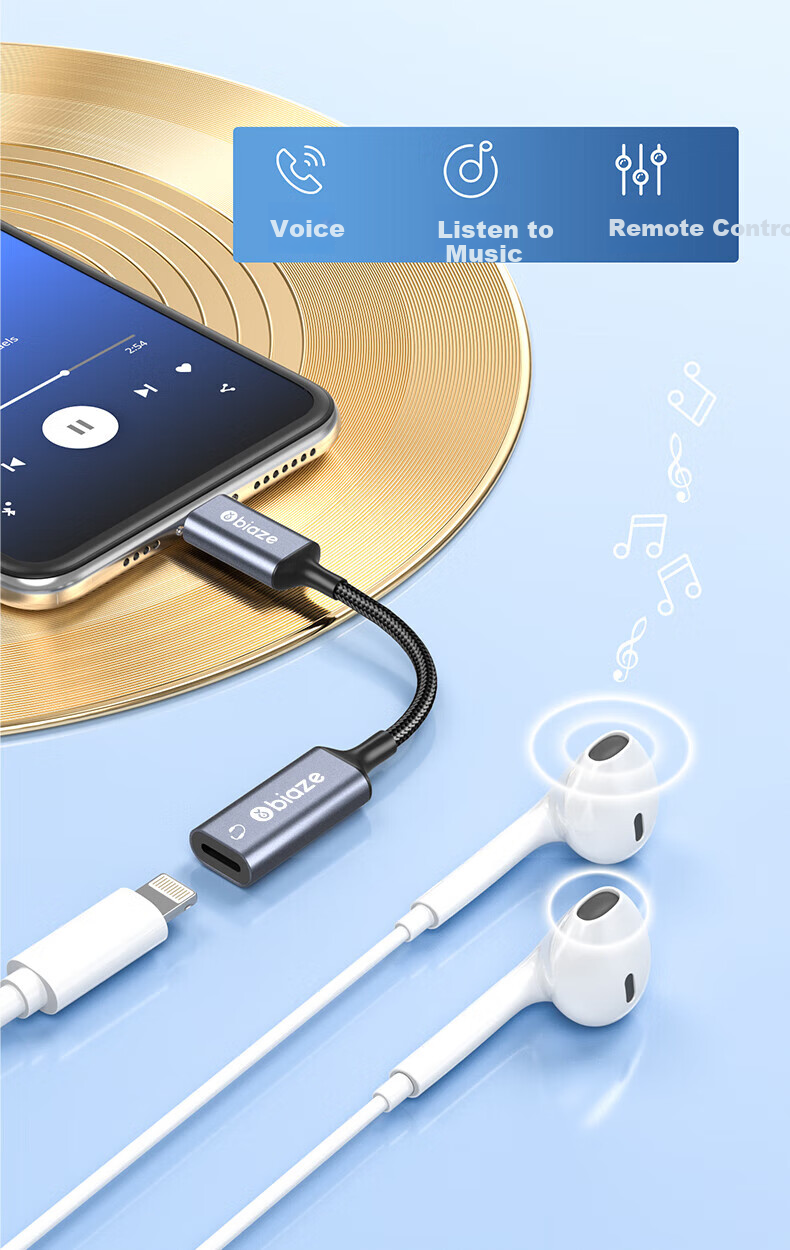 BIAZE Compatible with Apple IPhone 17/16/15 ProMax Adapter, Type-C to Lightning Earphone Converter, IPad Air Compatible for Music/Phone Calls, Mobile Phone And Tablet 3