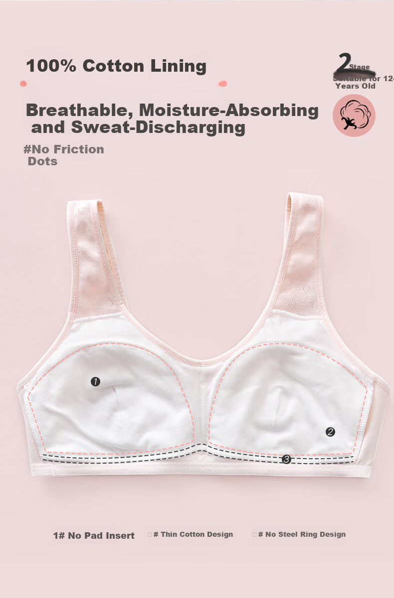 Ailier & ouluola Girls' Underwear for Middle School Students Ages 12-16, Teenage Girls' Pure Cotton High School Bra, Puberty Development Stage, Size 85B 6