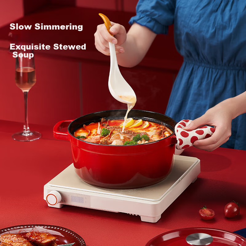 JD Jingzao Enamel Cast Iron Soup Pot Stew Pot Pressure Seafood Cooking Pot Soup Cooker Housewarming Gift 24cm Coral Red