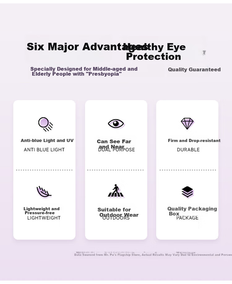 Mr. PuTian Anti-Blue Light Reading Glasses for Women, Bifocal Progressive Purple High-End Reading Glasses, 200 Degrees (For Ages 55-59) 3
