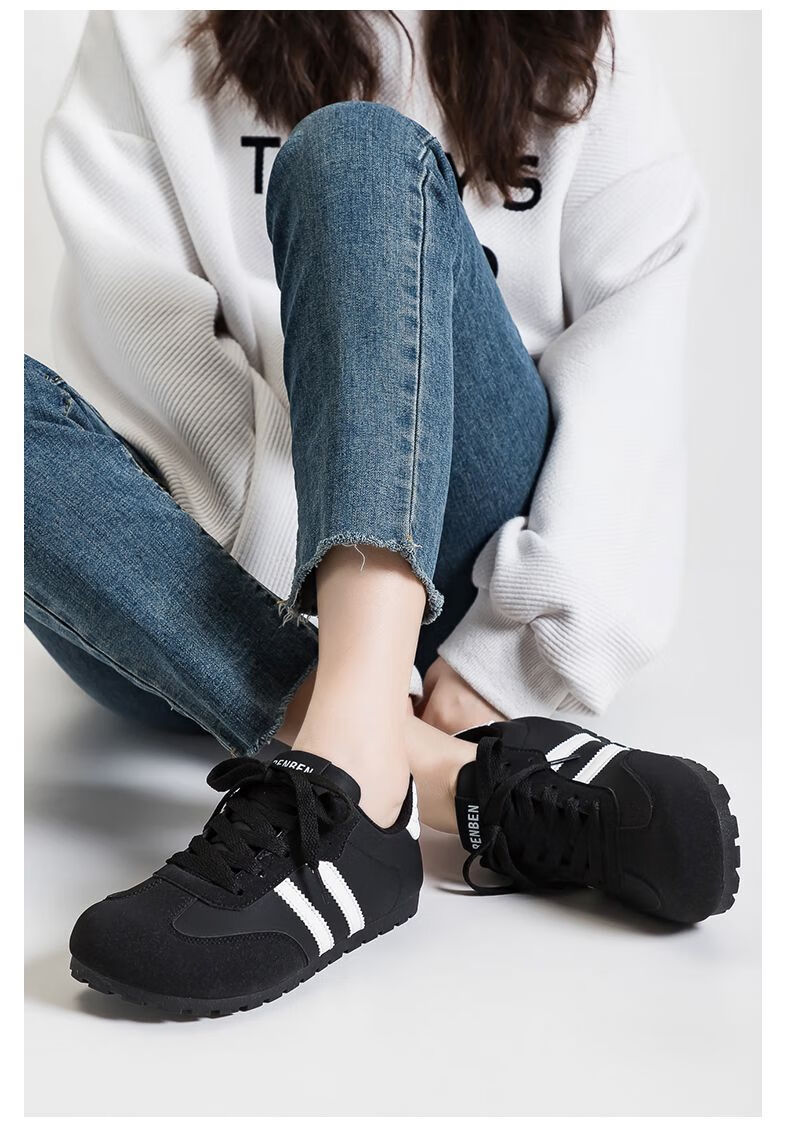 RENBEN Versatile Black German Trainer 2026 Spring Summer New Retro Casual Shoes Lightweight Student Campus Style Small Black Shoes 9