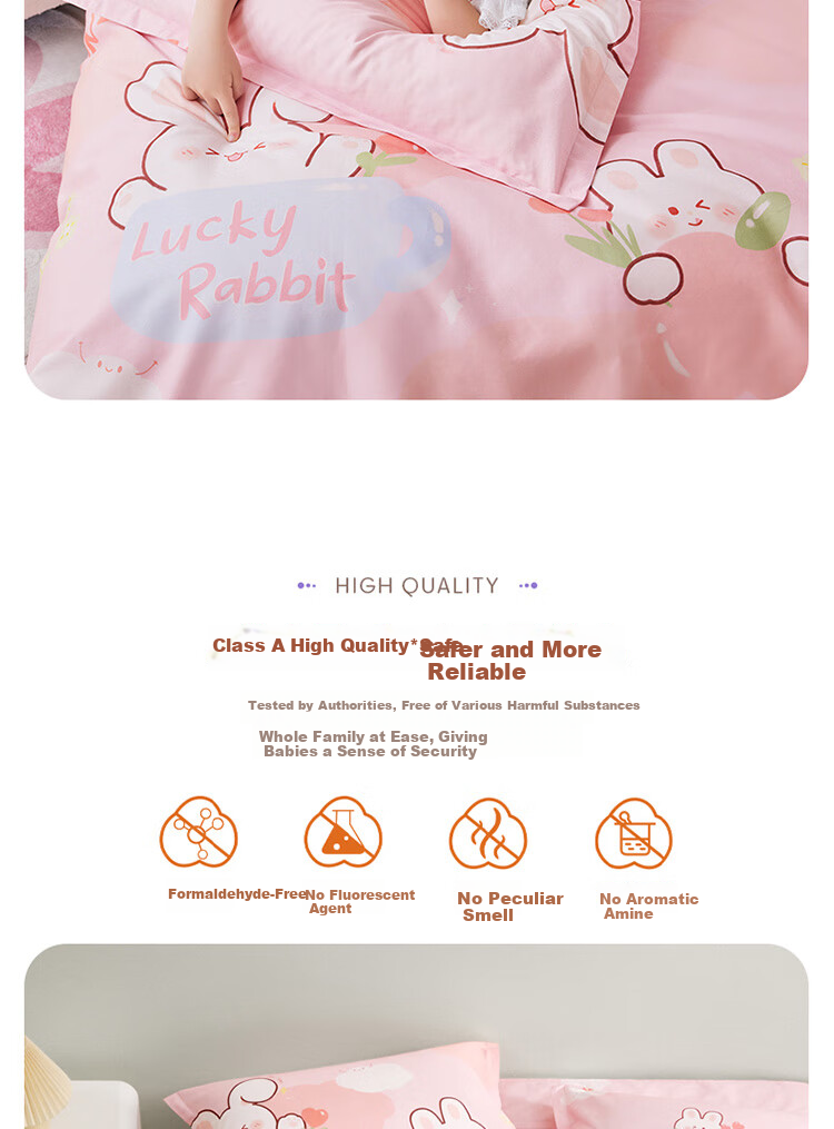 Luolaikids Three-Piece Set, Maternity A-Class Pure Cotton Dormitory Single Bed Fitted Sheet, Pure Cotton Duvet Cover And Pillowcase, Suitable for 1.2-Meter Bed 3