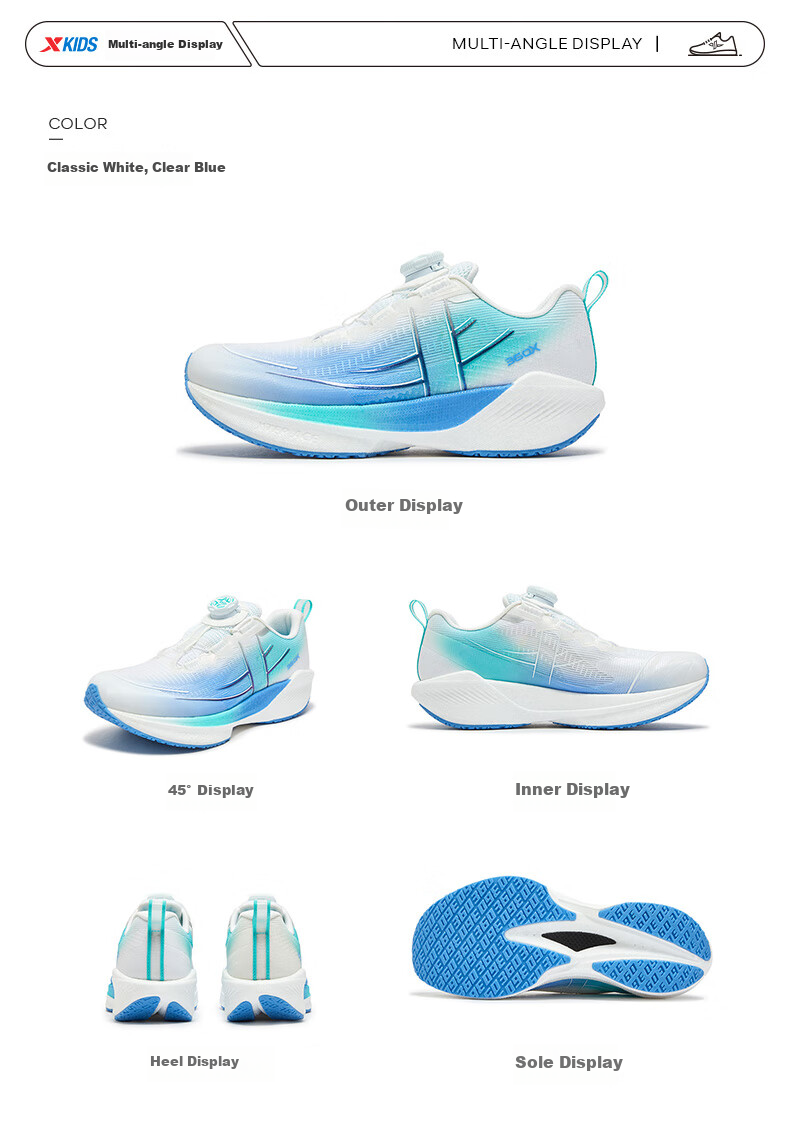 XTEP Children's Shoes, Boys' 360X Youth Physical Test Carbon Plate Running Shoes, Classic White/Beijing Blue, Size 40 16