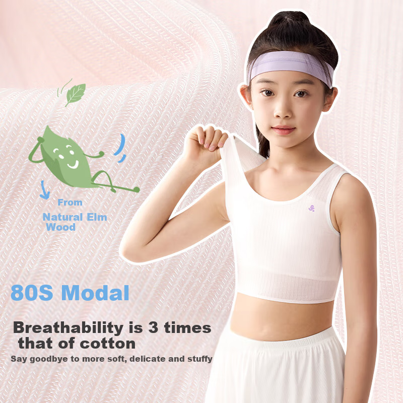 Jiusuiban 80S Modal Children's Underwear, Girls' Bra for Ages 8-10, Student School Uniform, Anti-Nipple Protrusion, Mid-Length Camisole