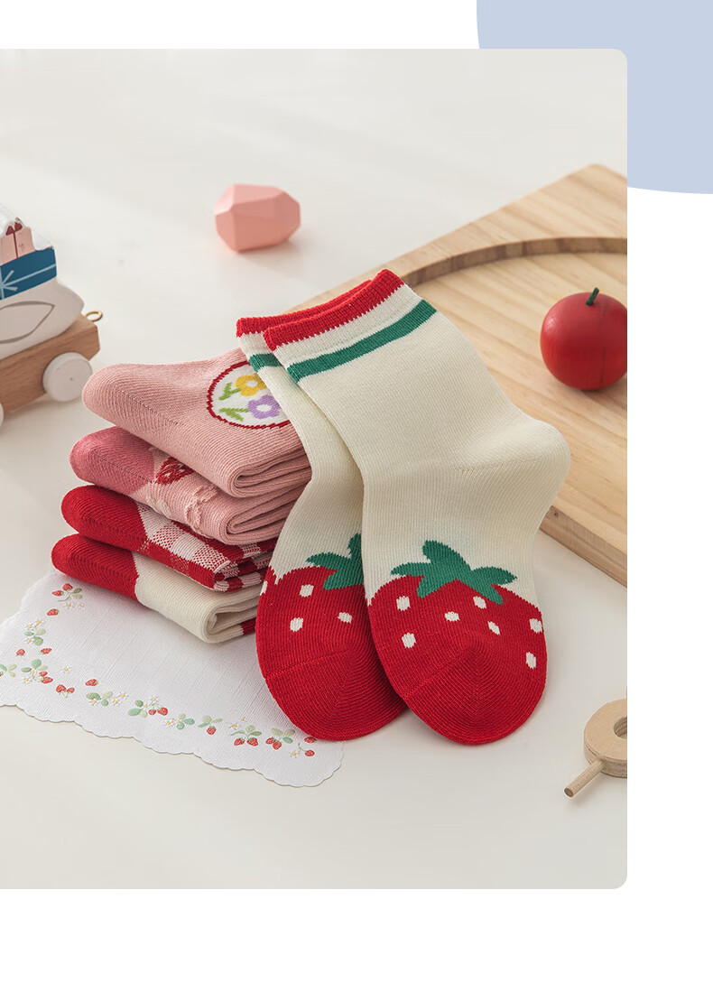 Caramella Girls' Socks Autumn Winter Xinjiang Cotton New Year Red Cartoon Baby Mid-Calf Socks Cute Skin-Friendly Children's Socks 2