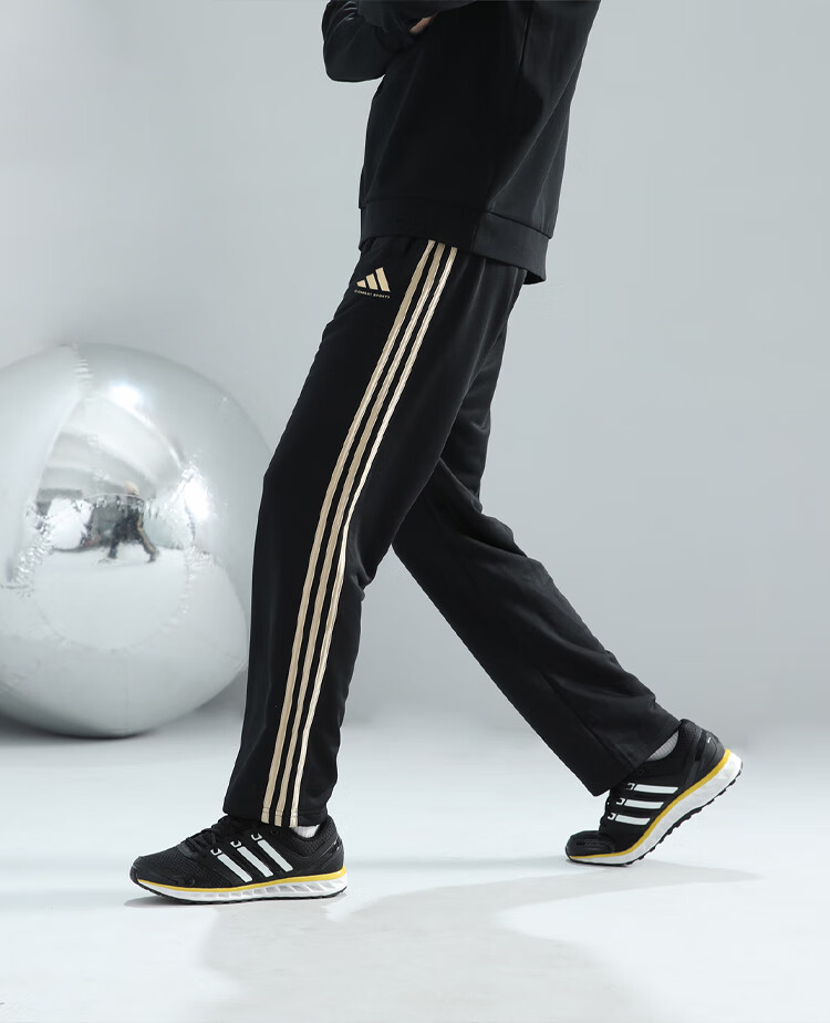 Adidas Unisex Loose Breathable Straight-Leg Running Sports Casual Pants Black White (Classic) L 8