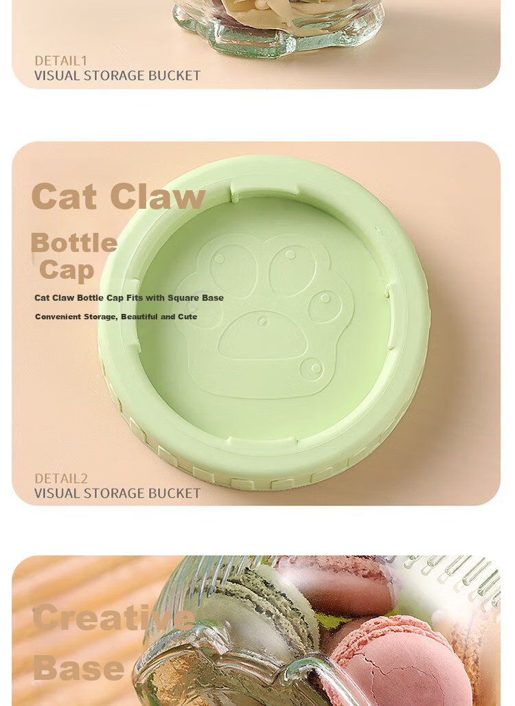 Baijie Airtight Glass Storage Jars with Cat Paw Design, Moisture-Proof Honey Jam Bottles, Tea Leaf Containers, 250ml, Pack of 6 12