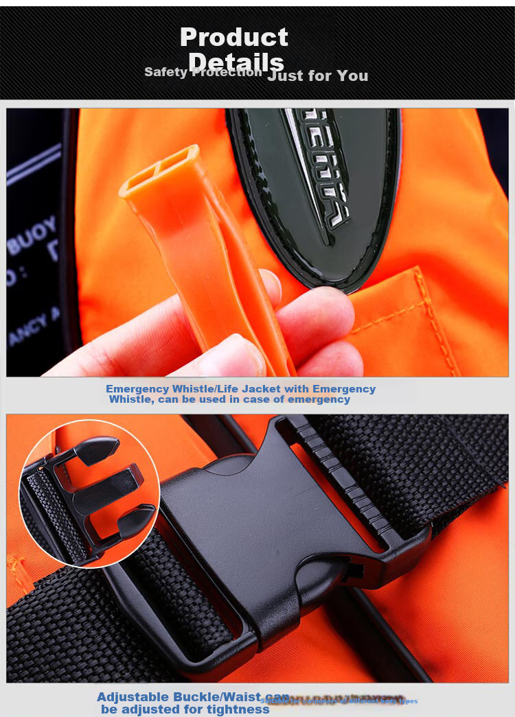 BWNK Professional Life Jacket, High Buoyancy, Adult Snorkeling Equipment, Swimming Vest, Boat Self-Rescue Whistle for Camping, Orange, Size L 4
