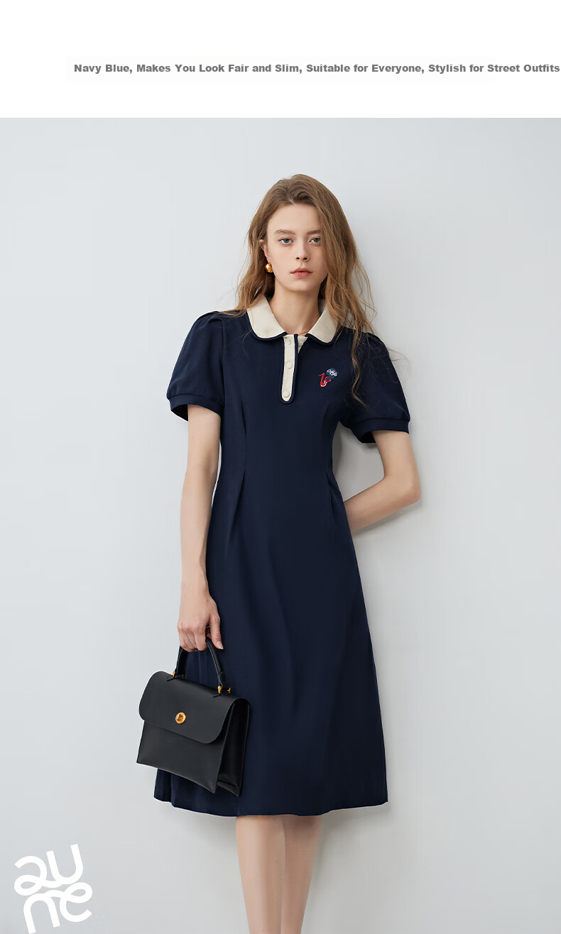 Chuyu Polo Collar Dress with Waist-Cinching Slimming Effect for Women, New Summer 2025 A-Line Short-Sleeve T-Shirt Midi Skirt, Gray, Size S 23