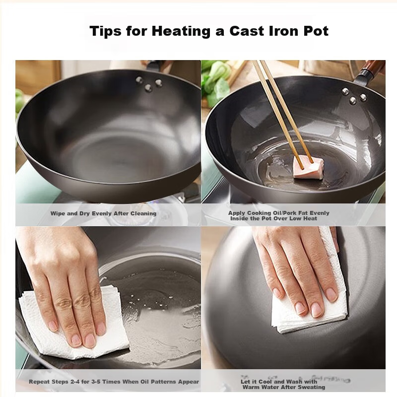 Midea Cast Iron Wok Healthy Non-Coated Iron Stir-Fry Pan 32cm for Home Gas Stove and Induction Cooker 11