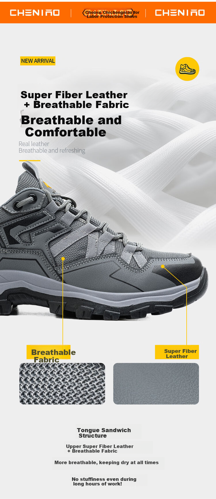 Chichengniao Men's Safety Shoes, Steel Toe Cap, Lightweight Soft Sole, Breathable for Summer, Durable Construction Site Work Boots [Anti-Smashing Anti-Puncture] Wear-Resistant -8856 Dark Gray, Size 40 5