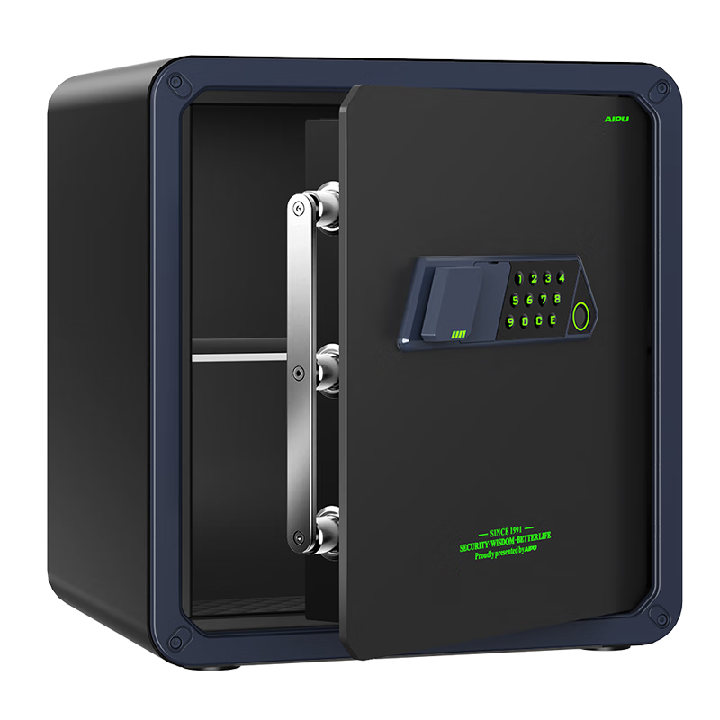 AIPU Safe 2025 New Model Home Fingerprint Password Safe Small Smart Office Financial Storage Box All-Steel Anti-Theft Portable Jingshangao 40CM Black Random Delivery
