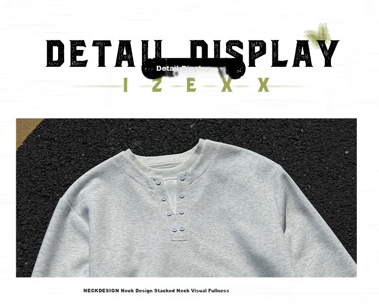 IZEXX Faux Two-Piece Henley Crewneck Sweatshirt for Men, Autumn Season, Simple Versatile Loose Base Layer Top JW19 Black 2XL 4