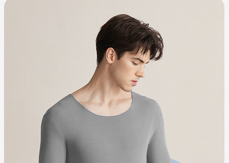 LangSha Men's Thermal Underwear Thin Round Neck Wool Silk Reversible Double-Sided Fleece Autumn Shirt and Pants Set 16