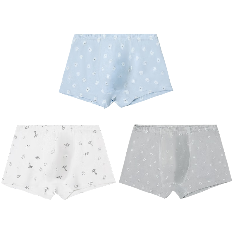 Hodohome Boys' Cotton Underwear, 7A Antibacterial Boxer Briefs, for Older Children, Class A Pure Cotton Underwear, 3-Pack, Size 105-165
