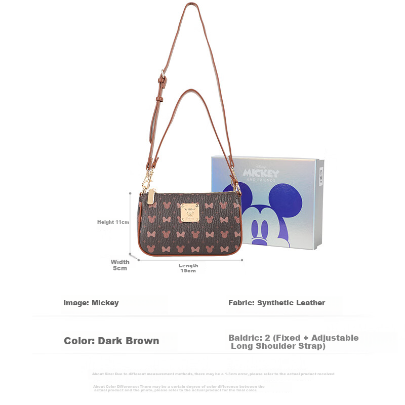 Disney Handbag, Women's Shoulder Crossbody Bag, Mickey Mouse Design, Underarm Bag, Gift Box Packaging, Birthday Present for Wome