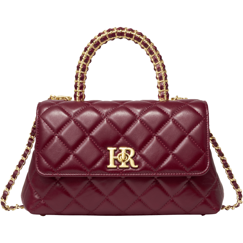 HR Women's Handbag, Top-Grain Leather Shoulder Crossbody Bag, Diamond Pattern Tote Bag with Chain, Women's Birthday Gift
