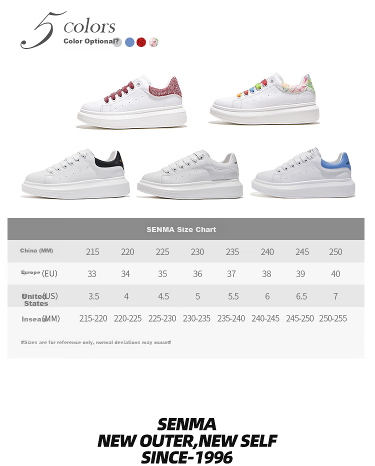 Senma Fashion Korean-Style Versatile Thick-Soled White Sneakers Breathable Comfortable Casual Shoes for Women 121134806 White Size 35 5