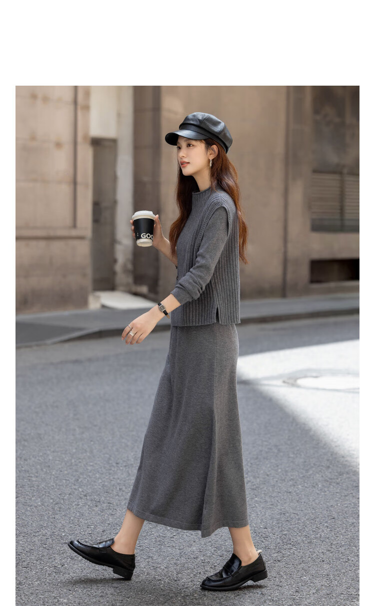 Demana [Quiet Luxury Philosophy] Winter Elegant Stand Collar Loose Vest High Elastic Waist Dress Set Women's Two-Piece Set 2