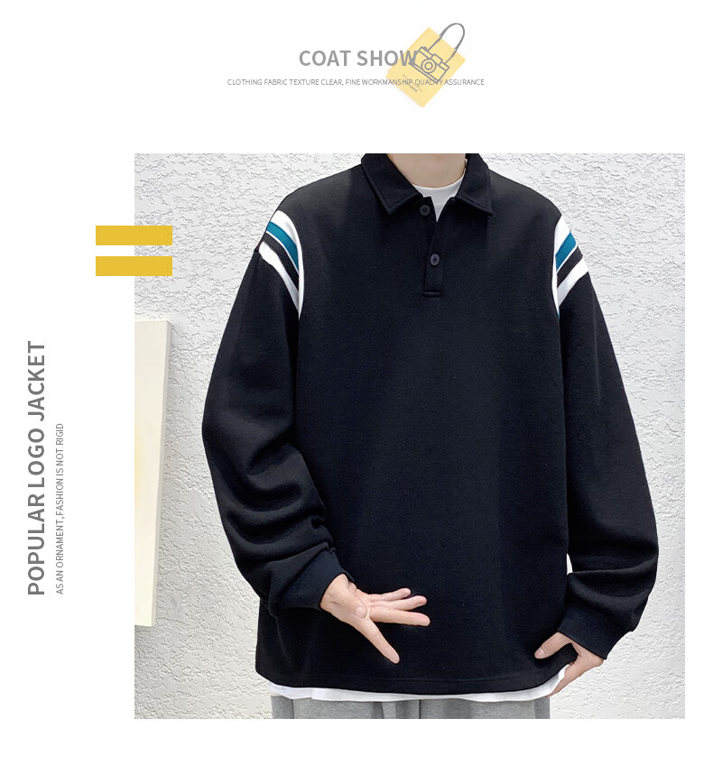 IZEXX Lapel Casual Men's Sweatshirt, Autumn Loose Long-Sleeve POLO Shirt, Versatile Trendy Top, XP13 Flax Gray, Size M 8