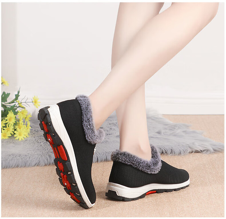 FOOTOPPO Slip-On Fleece-Lined Cotton Shoes for Women, Warm Winter Footwear for Elderly, Traditional Beijing-Style Cotton Shoes for Seniors, Comfortable Slippers for Older Wome 7