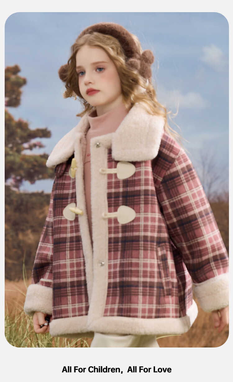 ASK JUNIOR Kids Plush Coat 25 Winter Mid-Large Children Faux Lamb Wool Short Jacket Girls Warm Fur Collar Fleece Top 8