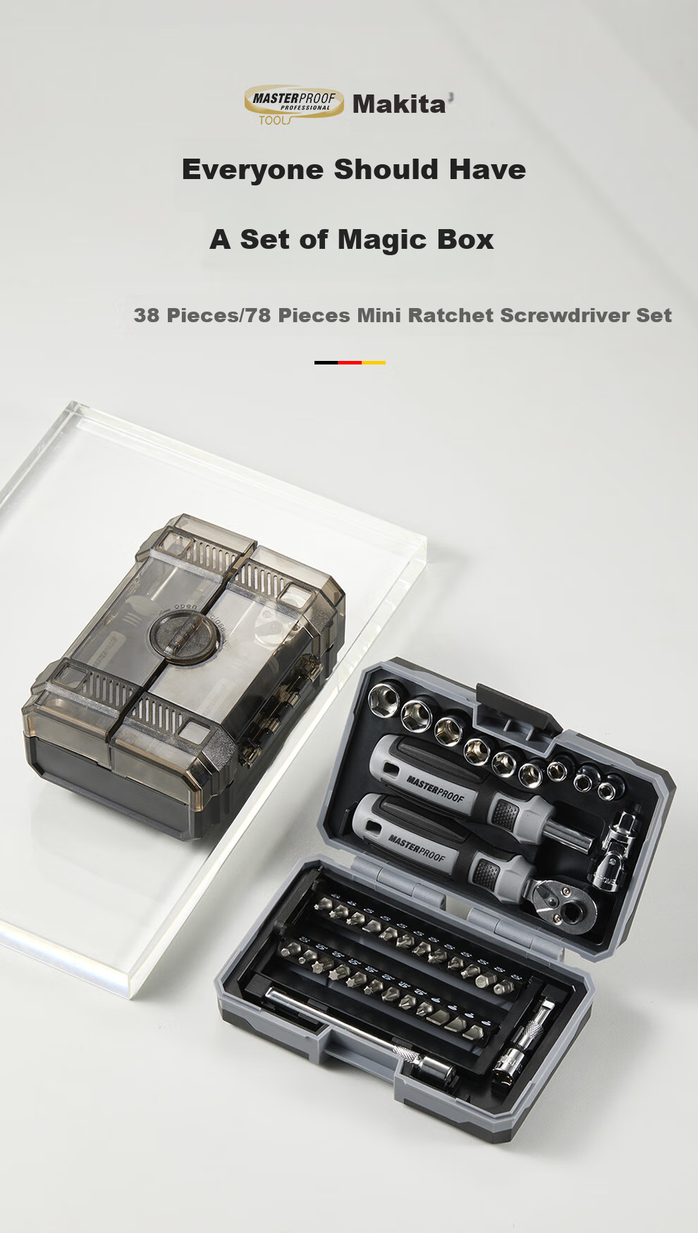 MASTERPROOF Ratchet Screwdriver Set, Multi-Functional Flathead And Phillips, Complete Kit with Quick Wrench, Small Fly Set, Hex Socket Set 1