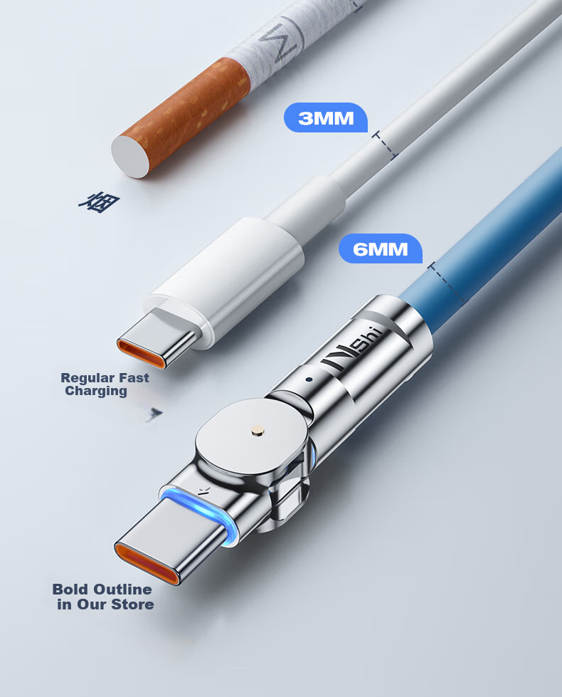 Nengshi Charging Cable, Type-C Data Cable, 100W Fast Charging, USB-C Flash Charging, 6A, Suitable for Huawei, Vivo, Xiaomi, OPPO, Honor Phones, Thickened, Rotatable Head, 1.5 Meters, Blue 9