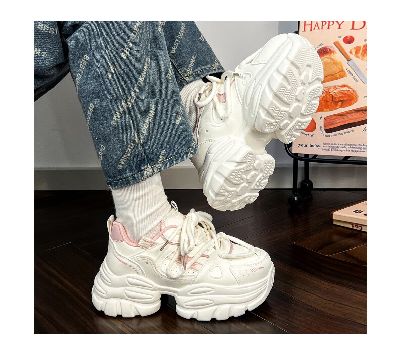Warrior Women's Dad Sneakers 2026 Spring New Leather White Thick Sole Height Increasing Casual Sports Shoes 2