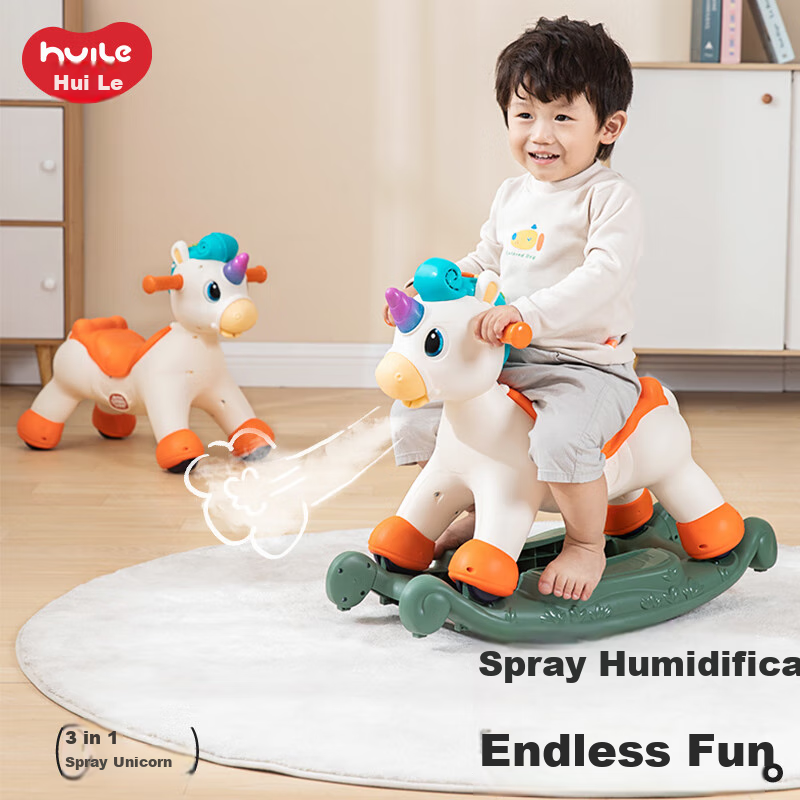 HUILE TOYS Rocking Horse Baby Toy for Ages 1-3, Musical Enlightenment Spray, ABS Material, Birthday And First-Year Gift