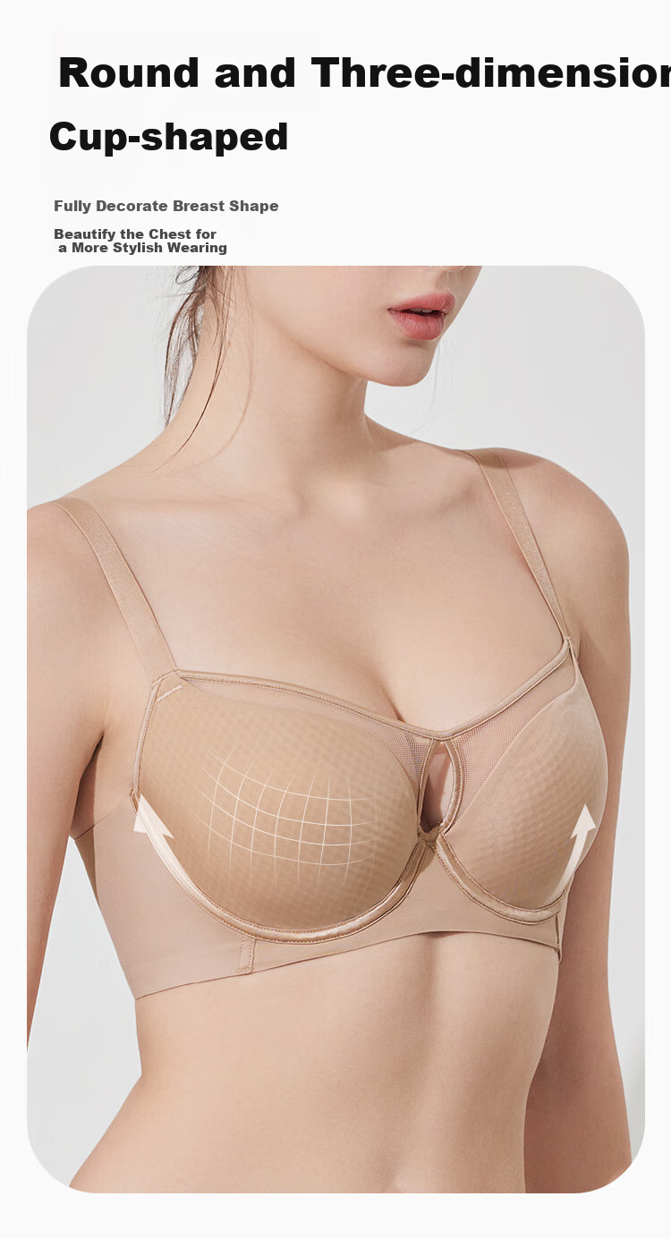 Ordifen 26 New Women's Underwear, Lightweight, Perforated Cups, Breathable, Smooth Surface, Seamless, Large Bust, Low-Collar Bra Set, XB4210 7