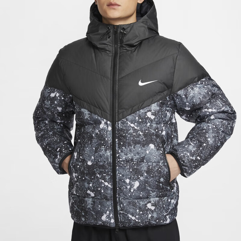 Nike Men's Windbreaker Series, Windproof And Water-Resistant Printed Hooded down Jacket, HQ4184-010, 2XL