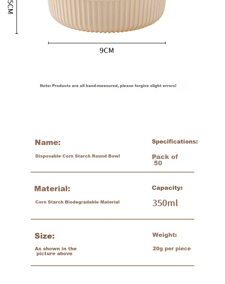 BJ Disposable Biodegradable Corn Starch Round Food Containers, 350*50 Set, Microwave-Safe Food-Grade Takeout Boxes 6