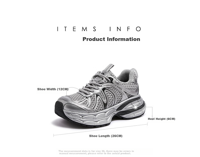 CAMEL [Dilireba's Same Style] Silver Moon 2nd Generation Dad Shoes Women Casual Shoes L25A283148 Gray/Silver 36 23